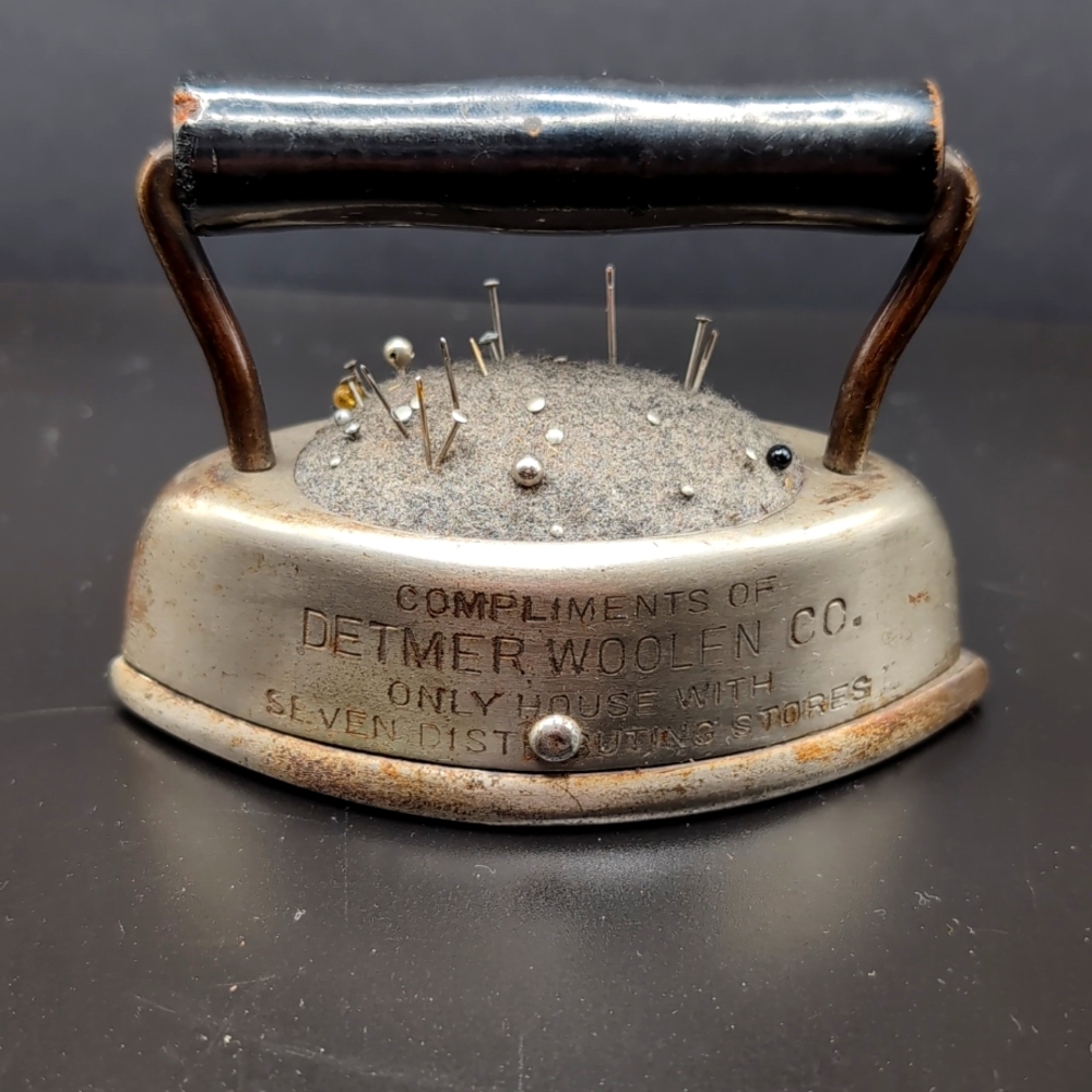 Antique Ditmer Woolen Mills Sad Iron Pin Cushion